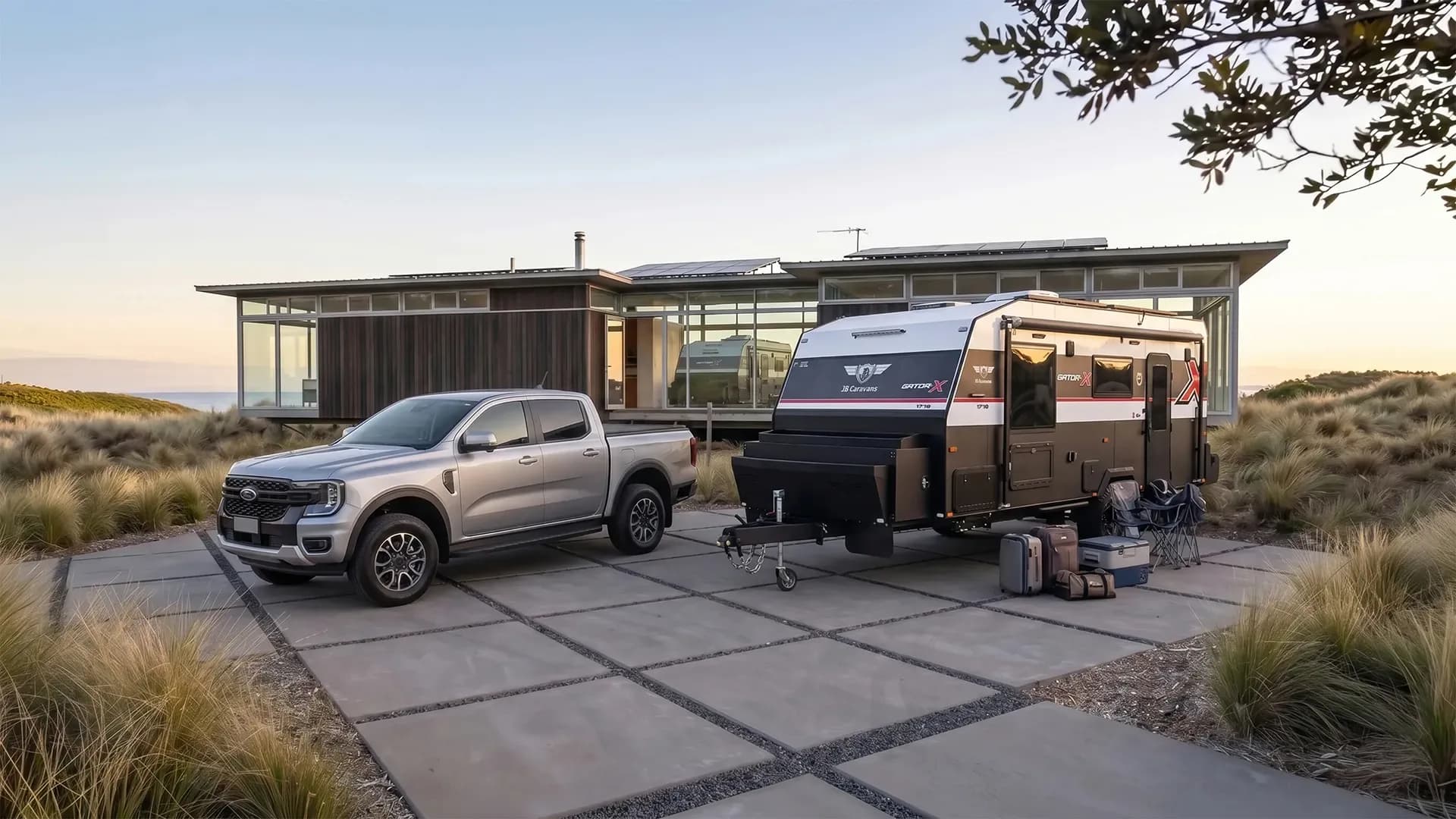 JB Gator Hybrid hitched to a mid-size four-wheel drive